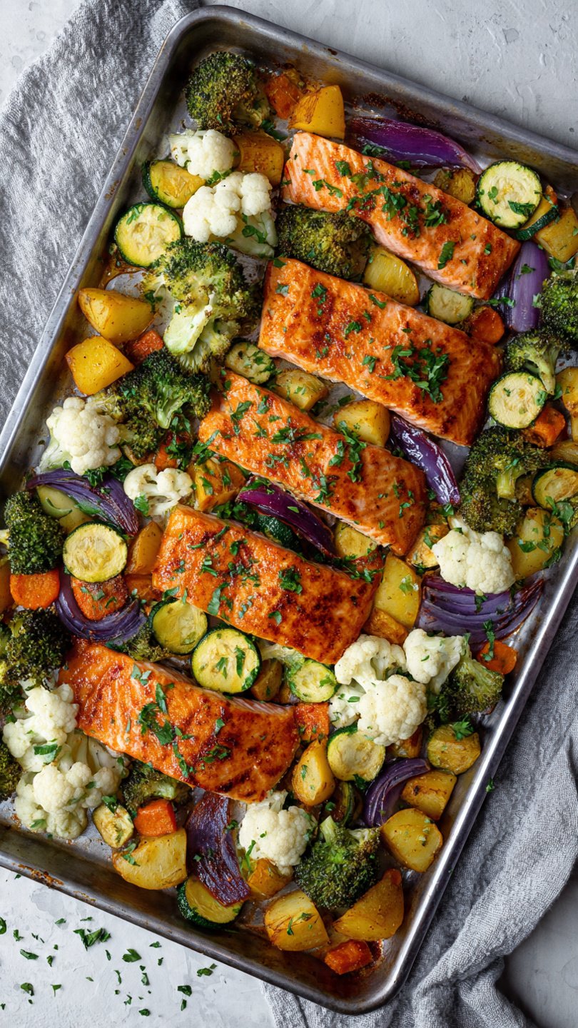 High-Protein Baked Salmon with Roasted Vegetables for Longevity (34g Protein)