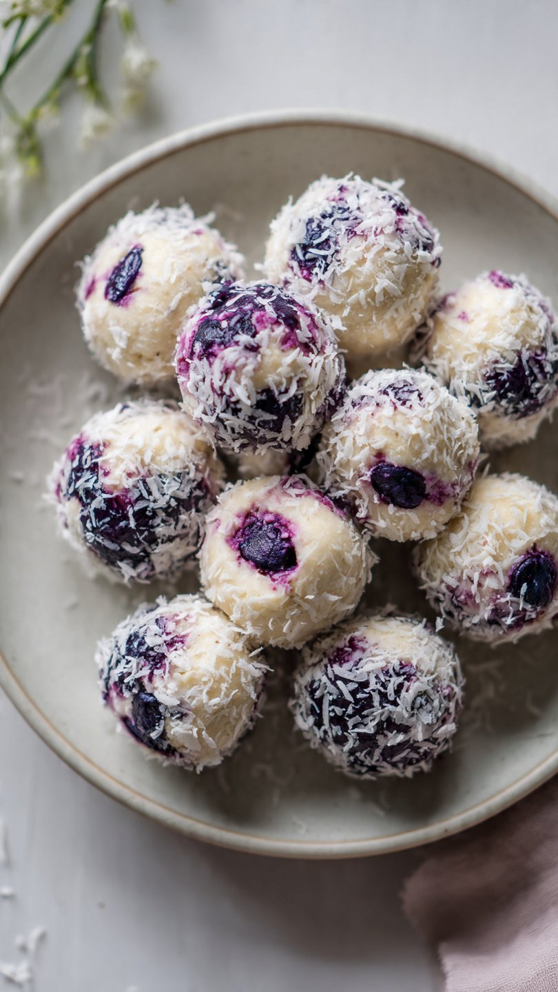 High-Protein Creamy Blueberry Cheesecake Protein Energy Balls for Longevity (7g Protein)