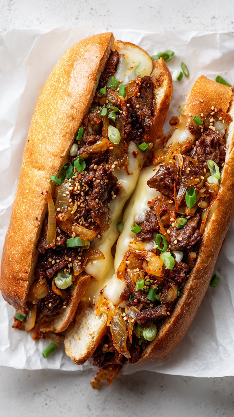 High-Protein Korean-Inspired Kimchi Bulgogi Cheesesteak for Longevity (45g Protein)