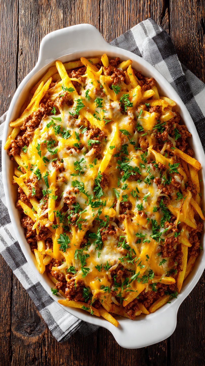 High-Protein Loaded Cheeseburger & French Fry Casserole for Longevity (38g Protein)