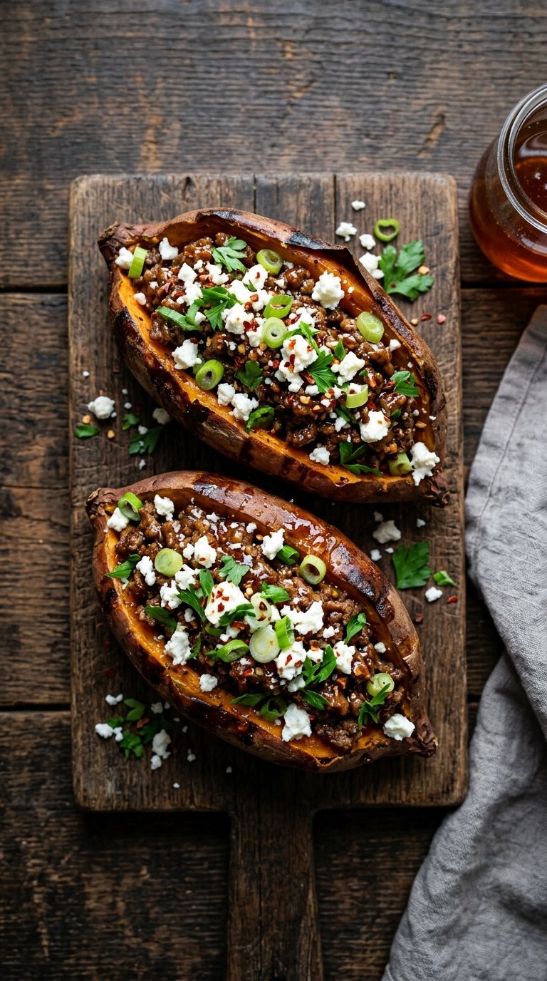 Hot Honey Ground Beef & Sweet Potato Boats for Longevity