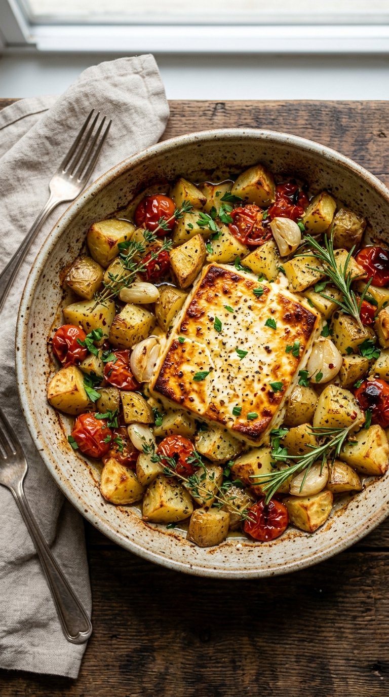 High-Protein Roasted Potatoes with Baked Feta and Garlic for Longevity (18g Protein)